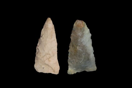 Lot of 2 Archaic Triangle Pts, found by Adam Sisler & Family in Keokuk Co., Iowa