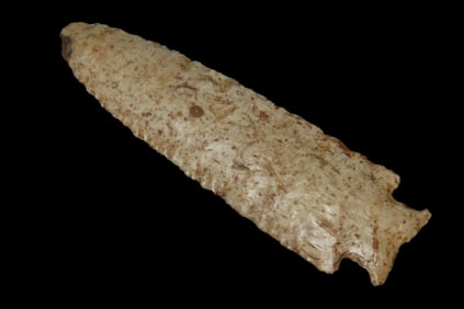 4 3/8" X 1 1/4" Hardin, Partain COA, Made of Tan Speckled Chert, Found in Jersey Co. Illinois