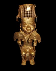 Extremely Rare 8 5/8" x 4 1/8" Gold Pre Columbian Female Lord Tairona Tumbaga Figuine, Costa Rica,