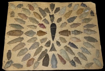 16 3/8" X 13 1/18" Board with Attached Arrowheads, Most Outstanding Examples, Key on back of County