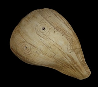 6 3/4" Intricately Engraved Shell Mask, Ex Jerry Maloney Collection, Eaton, Ohio. Jerry had a shop i