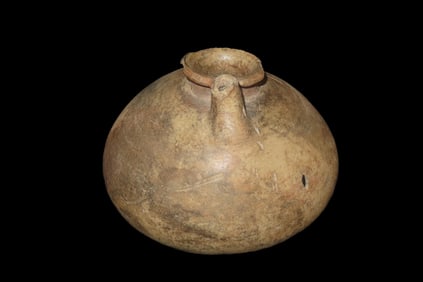 5 1/2" X 6 1/8" Mississippian Water Vessel with Spout, Ex Jerry Maloney Collection, Eaton, Ohio.