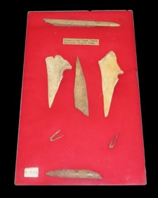 12 3/8" 9 3/8" Frame containing Archaic Bone Tools, found in Roberson Co., Tennessee, Ex Jerry
