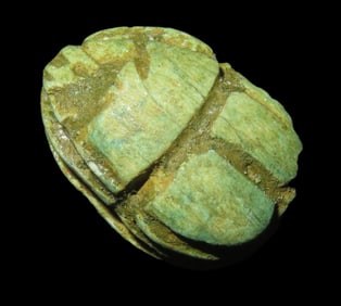 3/4" x 7/16" Antique Egyptian Green Scarab with an Inscription on the bottom, Middle to Late Kingdom