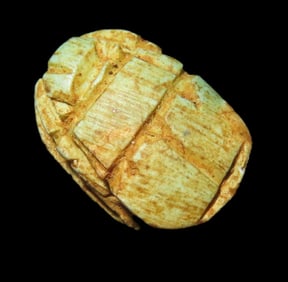 6/16" x 3/8" Antique Egyptian Green Scarab with an Inscription on the bottom, Middle to Late Kingdom