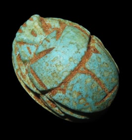 7/8" x 5/8" Antique Egyptian Green Scarab with an Inscription on the bottom, Middle to Late Kingdom