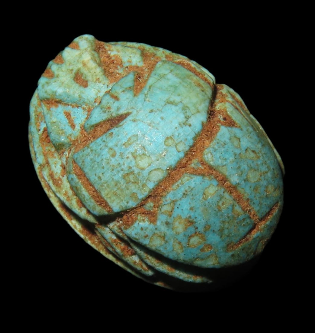 7/8" x 5/8" Antique Egyptian Green Scarab with an Inscription on the bottom, Middle to Late Kingdom (1 of 6)