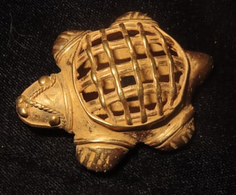 2" x 1 1/2" Pre Columbian Tumbaga Turtle Pendant, Central America, Exact Gold Content Unknown
