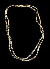 46" Length of Black and White Native American Trade Bead Necklace, Found in a cache in Wisconsin