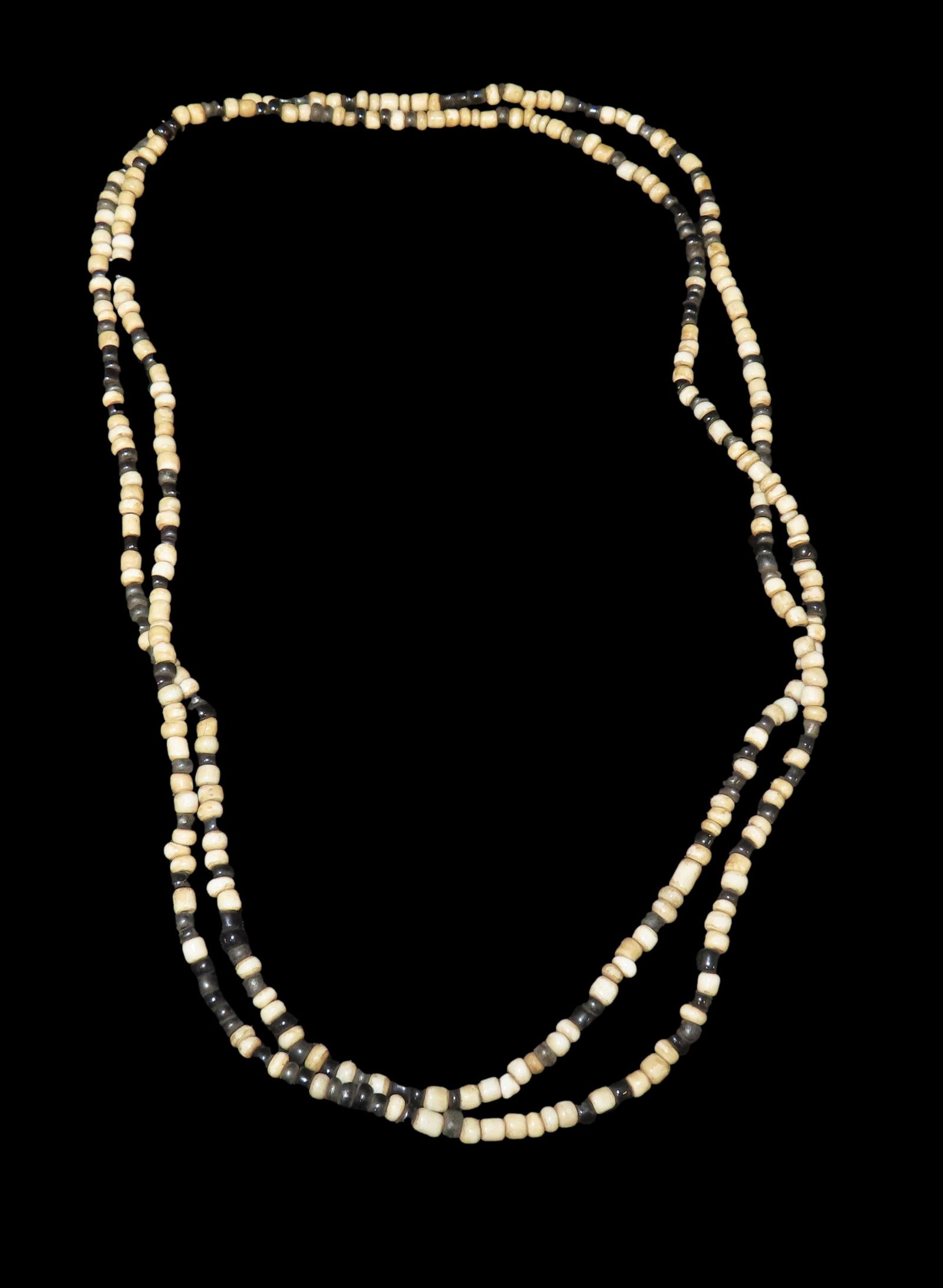 46" Length of Black and White Native American Trade Bead Necklace, Found in a cache in Wisconsin (1 of 7)