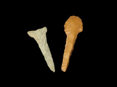 Grouping of Two Colorful Drills, One Bifacial Drill, One T-Drill, Native American