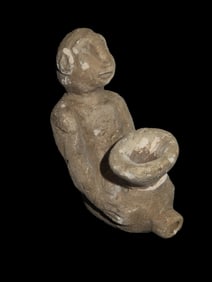 3 1/4" x 2 1/2" Broken Human Effigy Pottery Pipe