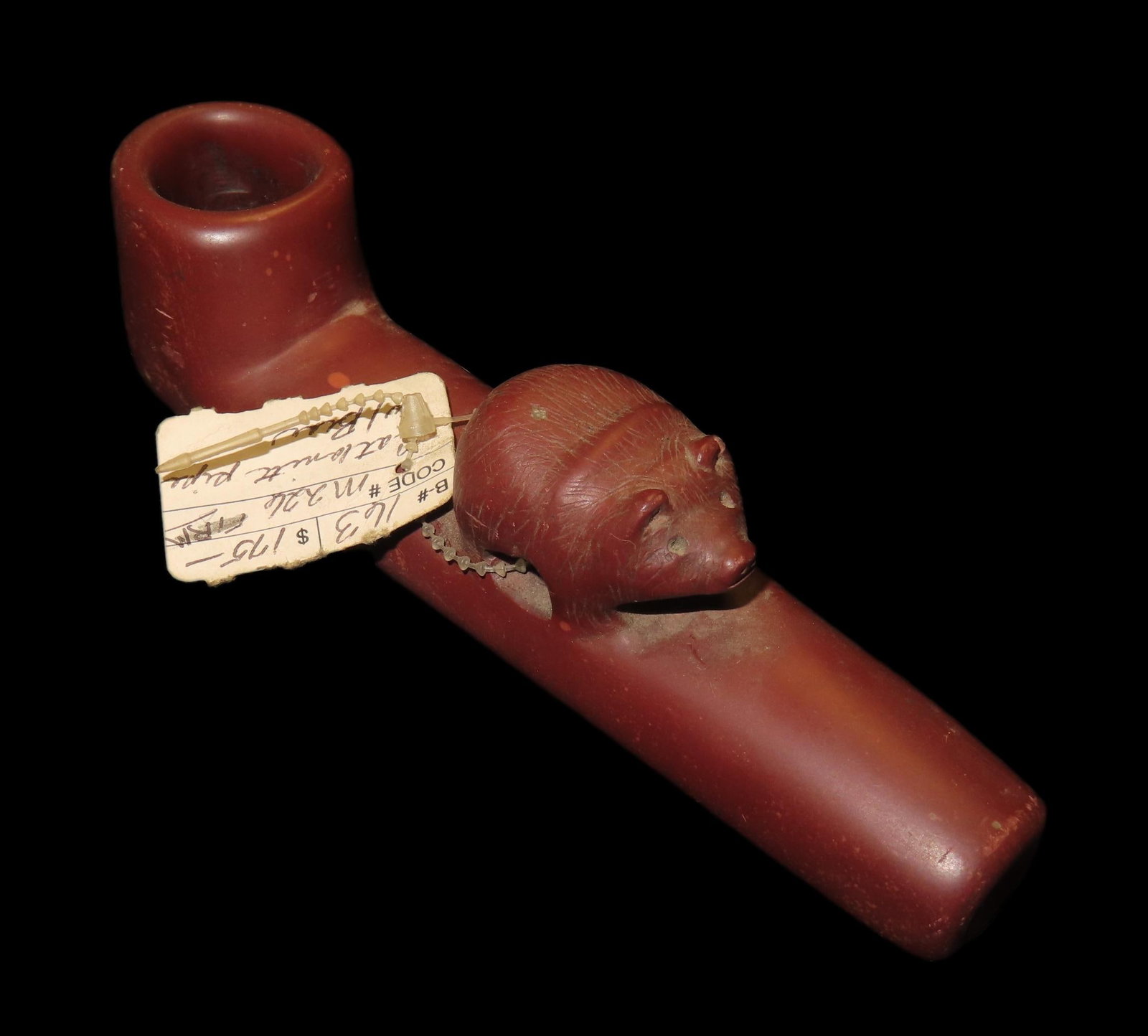 5 3/4" x 1 1/2" x 1 1/4" Catlinite Historic Pipe with Bear (1 of 9)