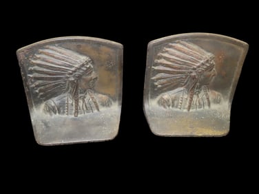 Antique Native American Themed Bookends-Chieftain