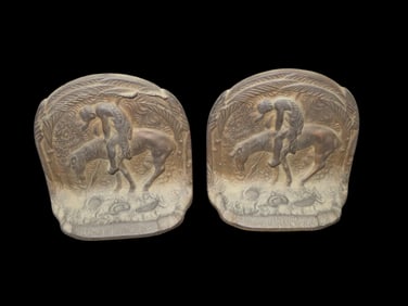 Antique Native American Bookends- "End of The Trail"