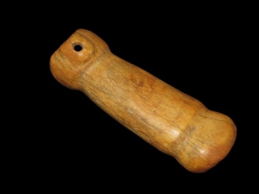 Antique Knife Hilt Made from Hollow Bone, worn smooth with use and yellowed with time