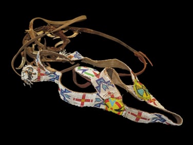 Antique Heavily Beaded Horse Bridle, featuring artificial bear teeth on the reins- Parade, Ceremonia