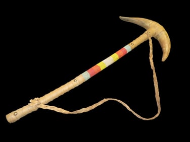 Antique Native American-style War Club- Leather wrapped, Steer horns, and Beadwork-Ceremonial, Decor