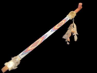 Antique Native American Style Catlinite Pipe with Beaded Stem