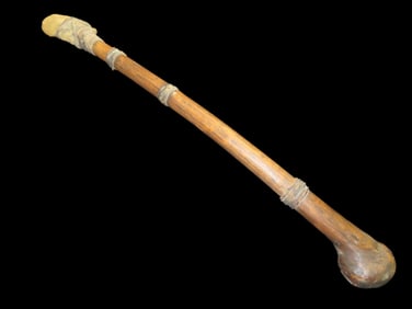 Antique Native American Style Club with Flint Spearhead, Dance Stick