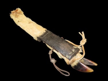 Antique Native American Style Deer Leg Knife, w/Deerskin Sheath