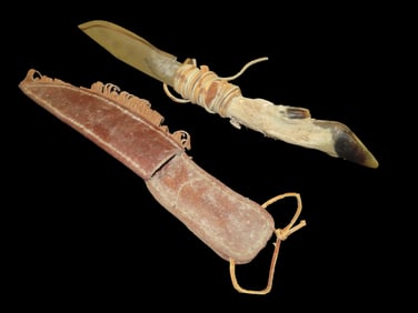 Antique Native American Style Deer Leg Knife, w/Leather Sheath