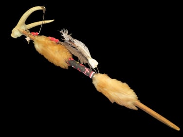 Native American Style Decorated Pipe- Antlers, Teeth, Fur, and Feathers