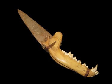 Antique Wolf Jawbone Knife, w/Grey Ghost Blade-Decorative, Re-Enactment, Rendezvous, Movie Prop