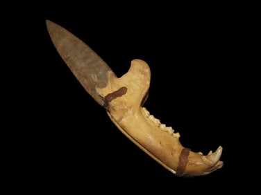 Antique Wolf Jawbone Knife, w/Grey Ghost Blade-Decorative, Re-Enactment, Rendezvous, Movie Prop