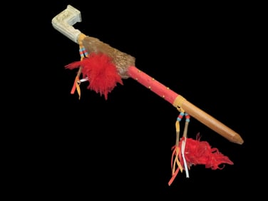 Antique Native American Style Steatite Pipe w/ Decorated Stem