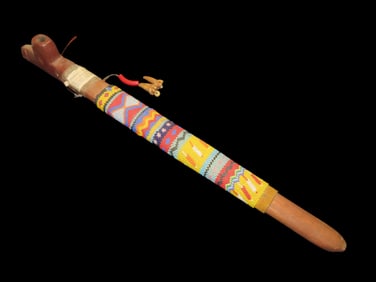 Antique Native American Style Catlinite Historic Pipe with Elaborately Beaded Stem