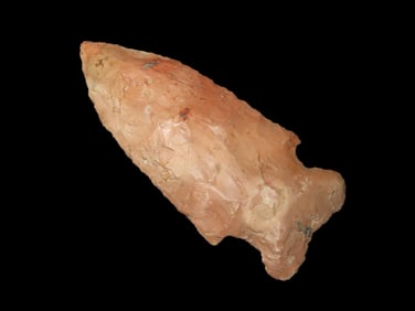 3 1/8" X 1 3/8" Raddatz Side Notched, Burlington Chert (heated), Jerry Dickey COA, EX R. Jenkins,