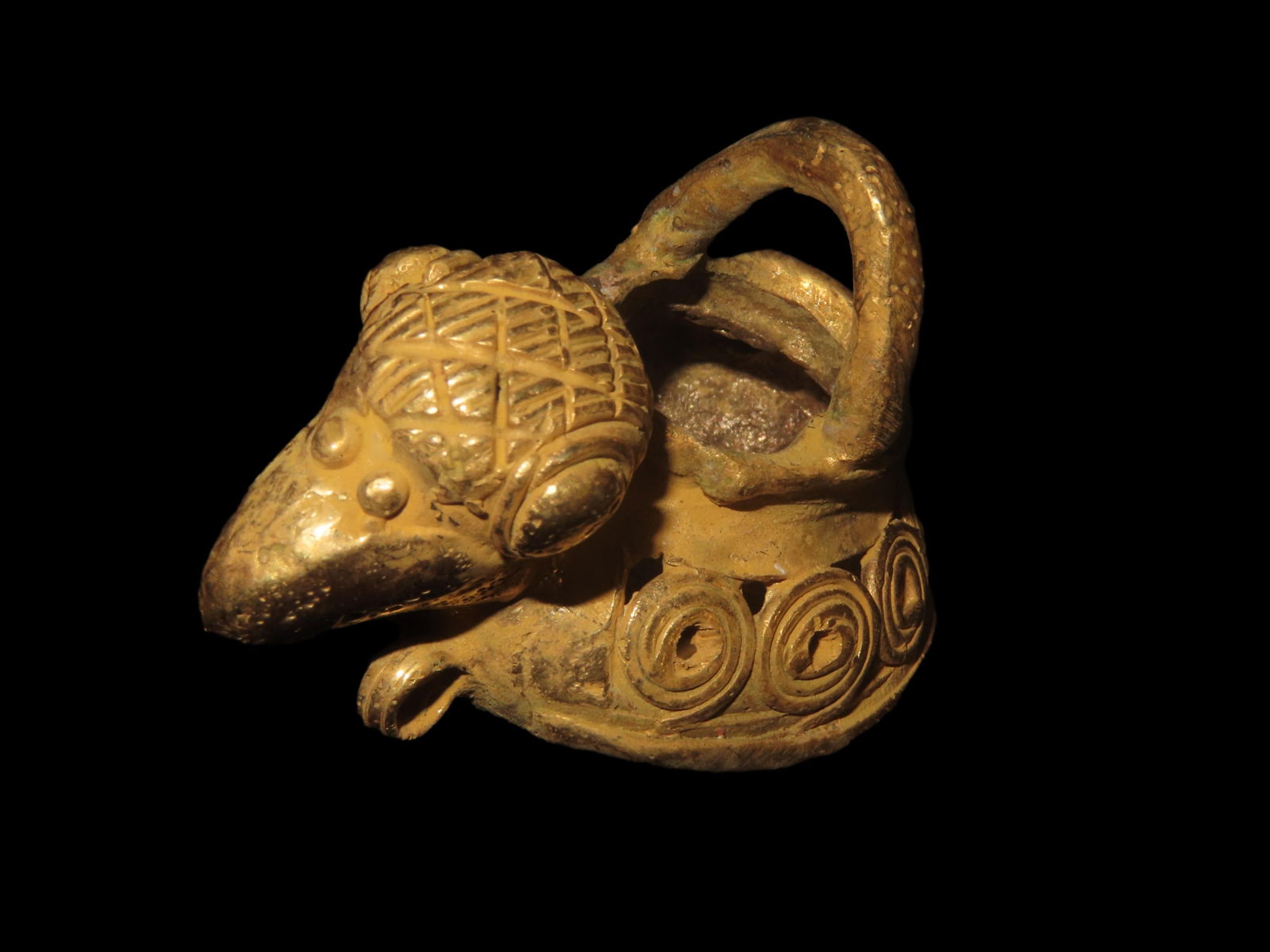2" Pre Columbian Tairona Tumbaga Parrot Effigy Pot, Made from Gold/Copper Alloy (1 of 6)