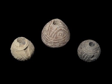 Effigy Bead Set of 3 Pre Columbian Bead, Nicely Engraved Machalilla Culture, 1500 BCE to 1100 BCE