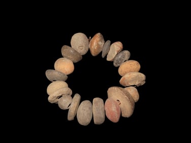 Strand of Pottery Whirl Beads, Pre Columbian Found in Belize Ex Herb Mangold