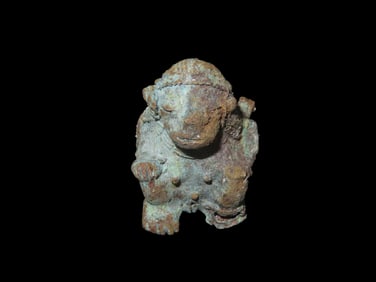1 1/2" Pre Columbian Tairona Tumbaga Seated Human Carrying a Basket made from Copper Alloy