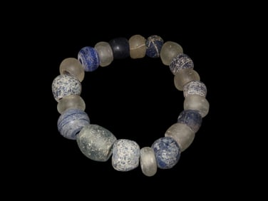 Strand of Dutch Blue & White Glass Trade Beads, 1700- 1800's