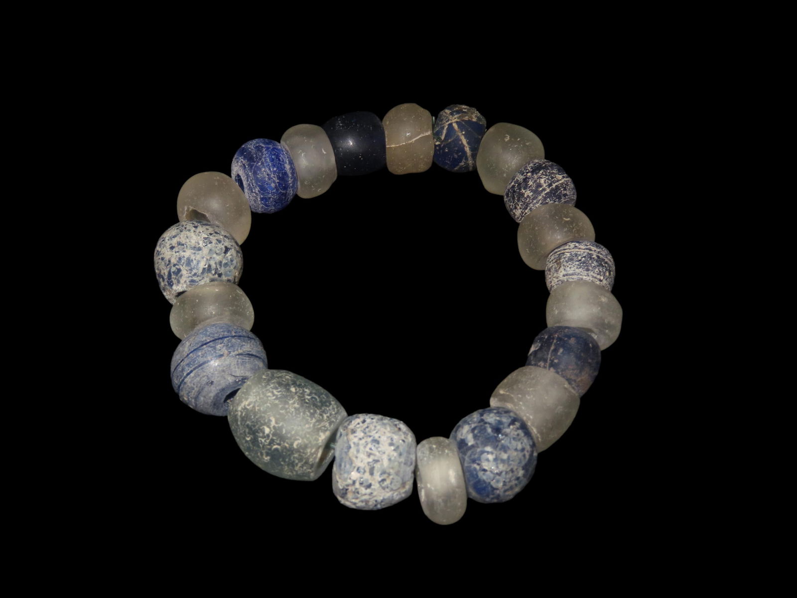 Strand of Dutch Blue & White Glass Trade Beads, 1700- 1800's (1 of 7)