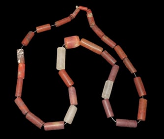 24" Incredible Pre Columbian Tairona Quartz & Jasper & Stone Bead Necklace, South America