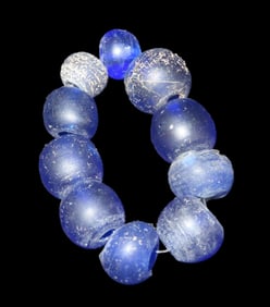 Group of Blue Dutch Glass Trade Beads with Nice Color