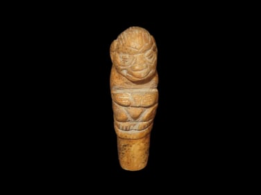 3 5/8" x 1 1/2" Pre-Columbian Tairona Monkey Effigy Carved Bone Scepter Finial, Motley COA, found in