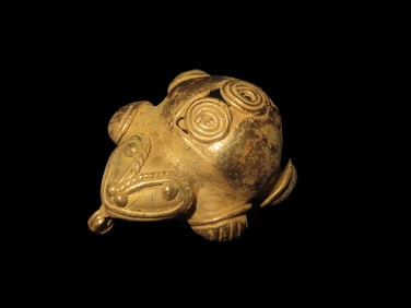 1 7/8" Pre Columbian Tairona Tumbaga Walking Turtle Figurine Pendant, Gold/Copper Alloy