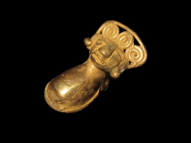 1 5/8" Pre Columbian Tairona Tumbaga Human Effigy Figurine Pendant, Gold/Copper Alloy
