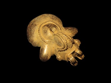 1 3?4" Pre Columbian Tairona Tumbaga Flying Parrot Figurine Pendant, Gold/Copper Alloy