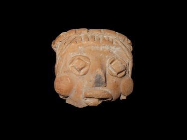 1 1/4" Pre Columbian Pottery Human Effigy Head, Southern Mexico