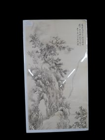 32" X 18" Original Japanese Art Depicting Mountain Scene, EX Richard Lane Collection,