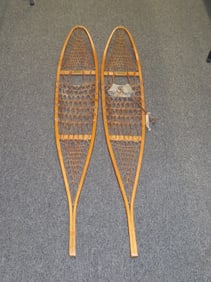 4 ft by 6 ft Vintage Set of Wood and Animal Hide Snowshoes by Spacecraft