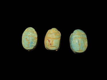 Set of 3 Egyptian Scarab Beetle Beads from the 19th Century