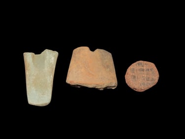 Lot of Broken Gorget pcs, and Pottery Disc