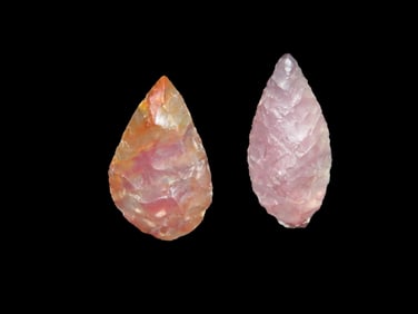 Set of 2 Neolithic Wide Base Willow Leaf Arrowheads